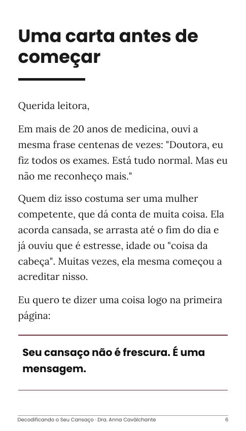 Página interna “Uma carta antes de começar” do e-book